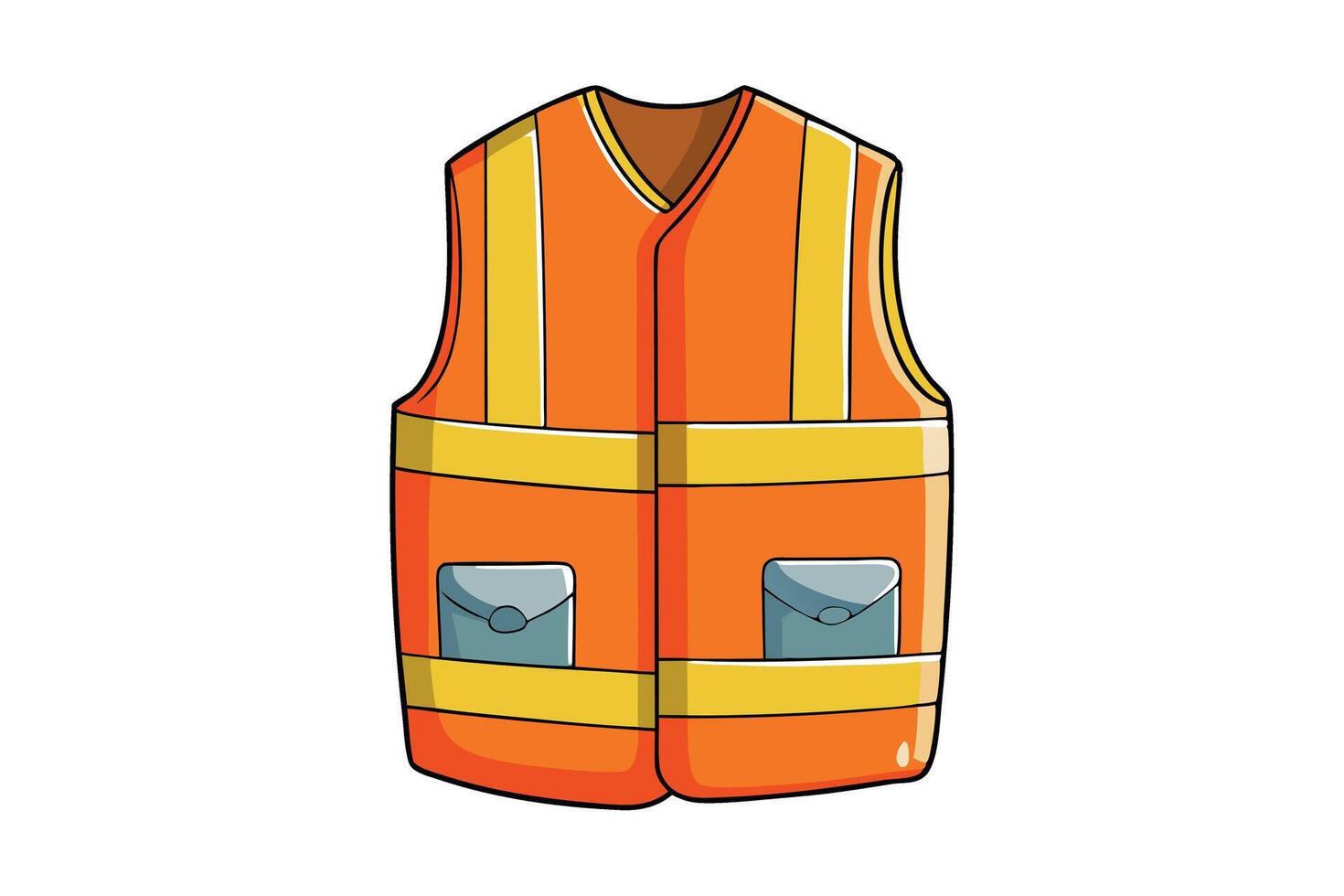 Bright Orange Safety Vest with Reflective Stripes and Pockets, Perfect for Workers in Construction or Labour Day Safety Gear vector