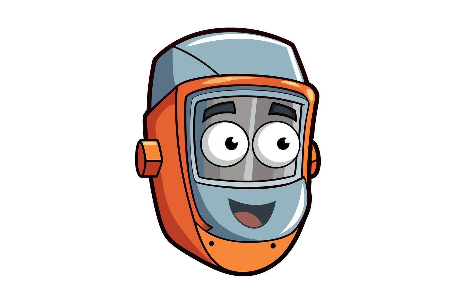 Happy welding mask in orange with safety shield, perfect for cartoon representation of welding workers and occupational safety, for labour day or labor day vector