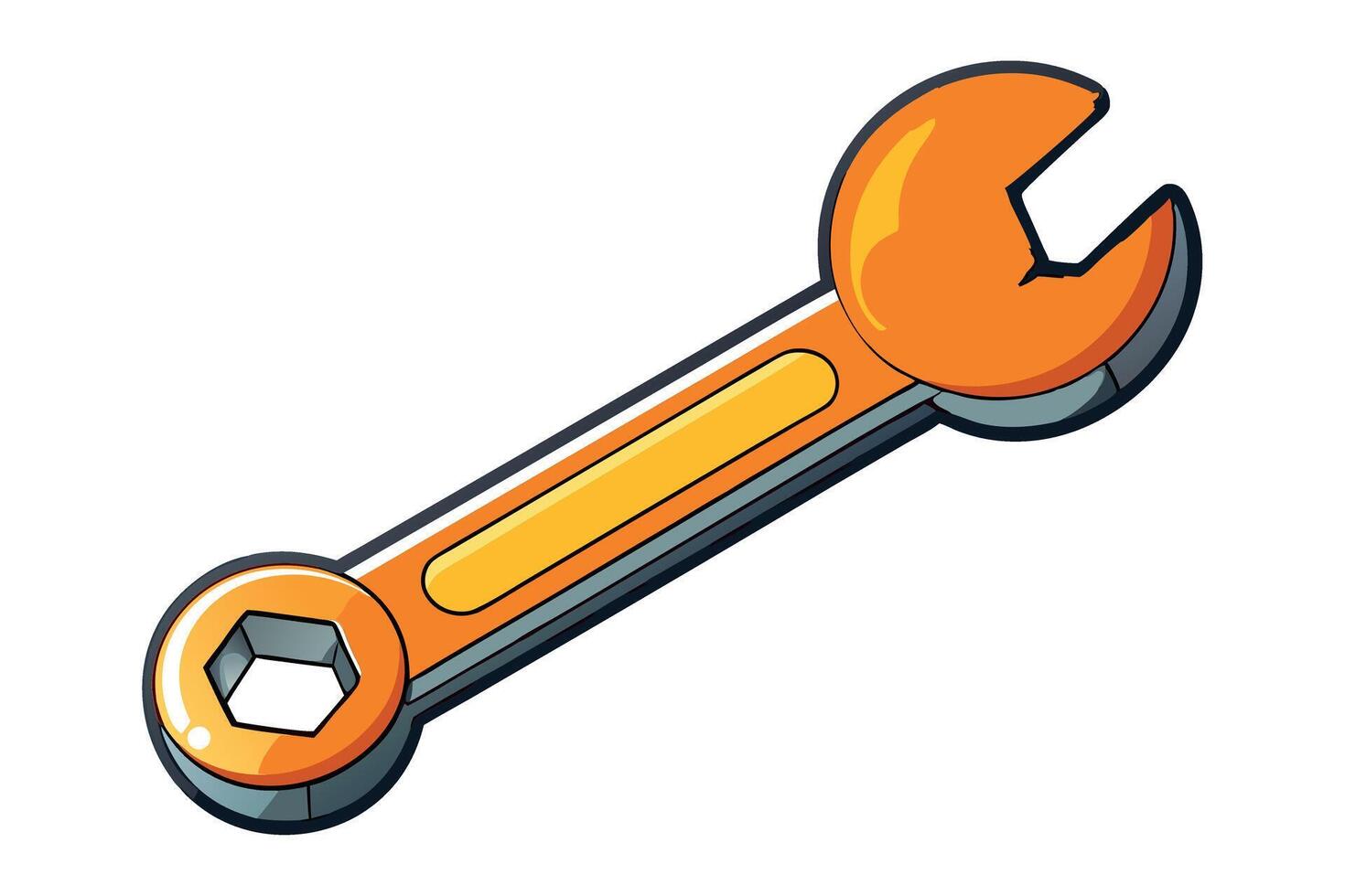 wrench character, mechanical tool for repair, orange wrench with face, cartoon wrench for construction, labor day or labour day work, worker tool concept vector