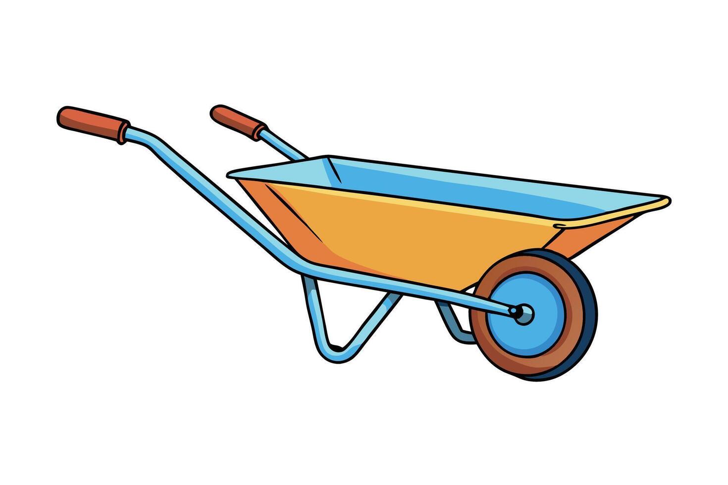 wheelbarrow with a vibrant orange container and blue wheel, perfect for illustrating construction, DIY work, and labour day or labor day themes vector