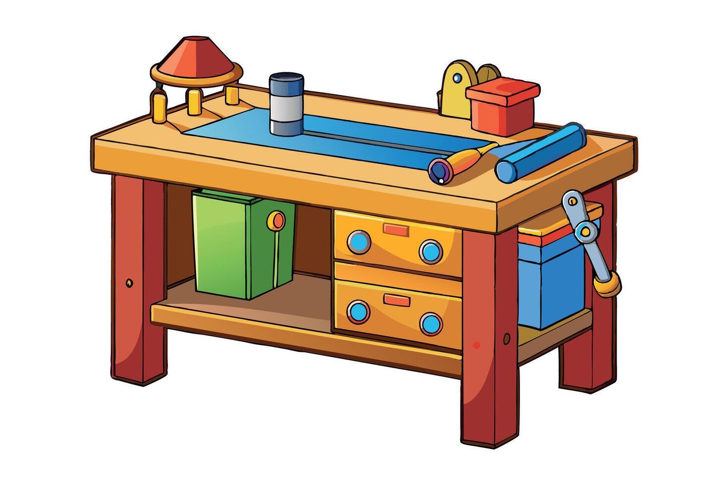 workbench with tools and drawers, representing a creative workspace for DIY projects, perfect for construction and labour day or labor day tasks vector