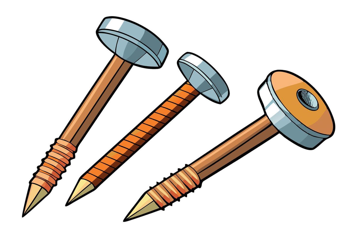 Different types of screws and nails for construction work and repairs, ideal for Labor Day DIY projects and professional builders vector