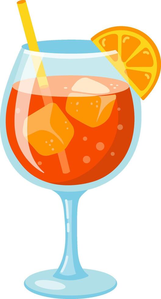 illustration of refreshing summer cocktail with orange slice and ice cubes in elegant glass vector