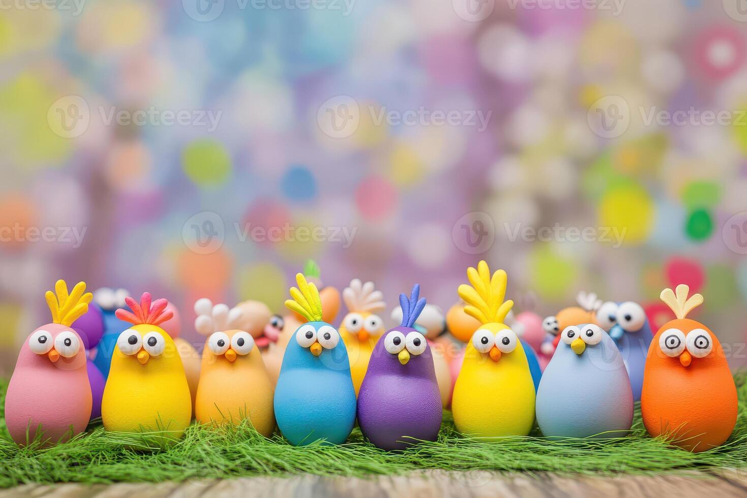 Colorful decorative birds arranged for display photo