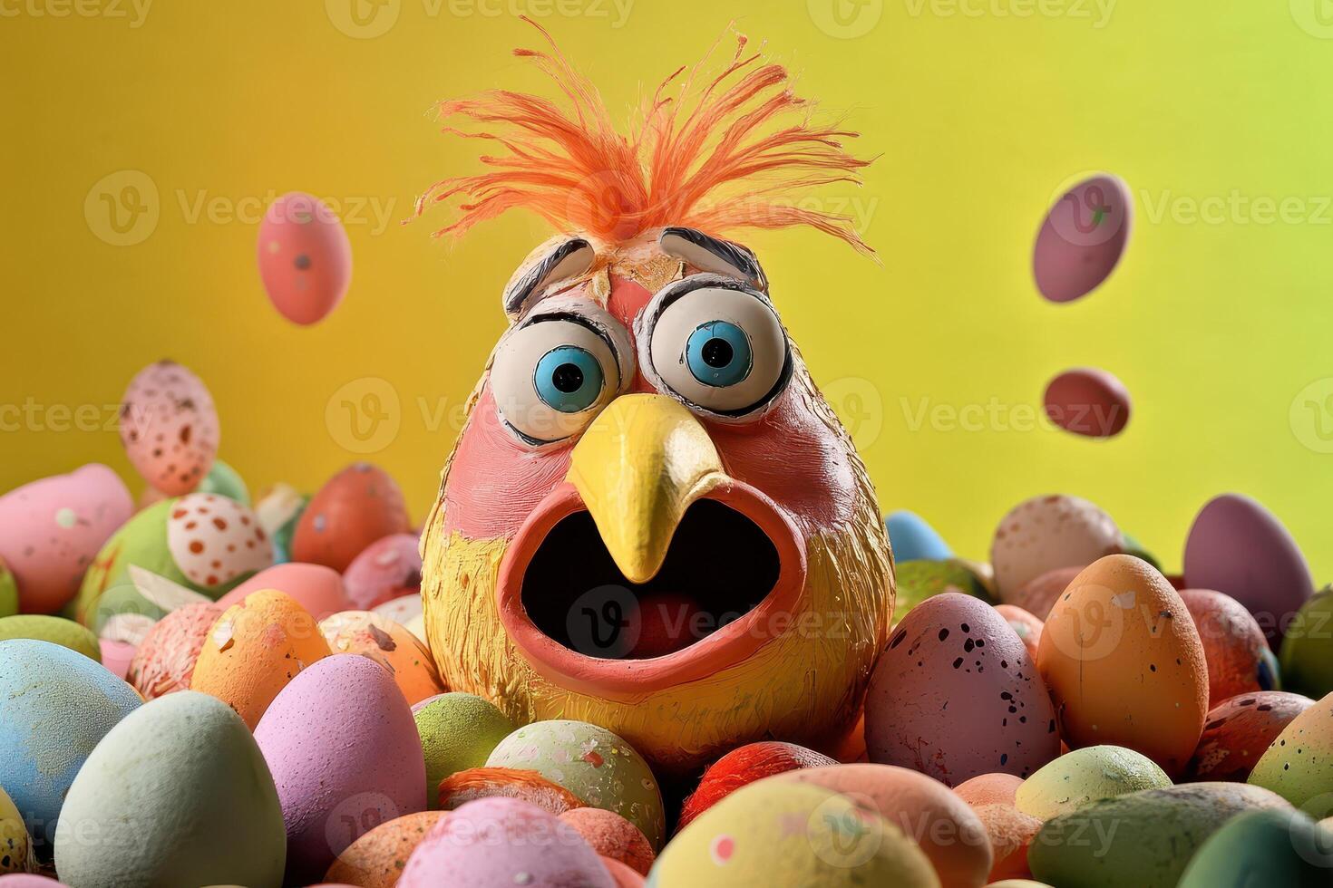 Bird with pastel eggs in spring photo