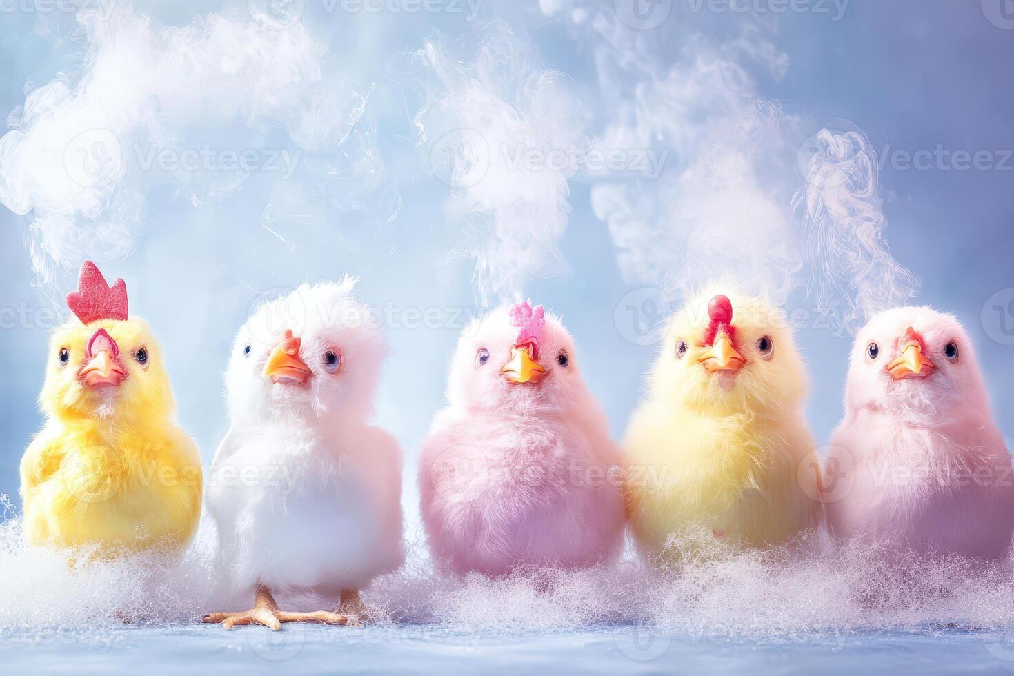 Colorful chicks in a playful arrangement photo