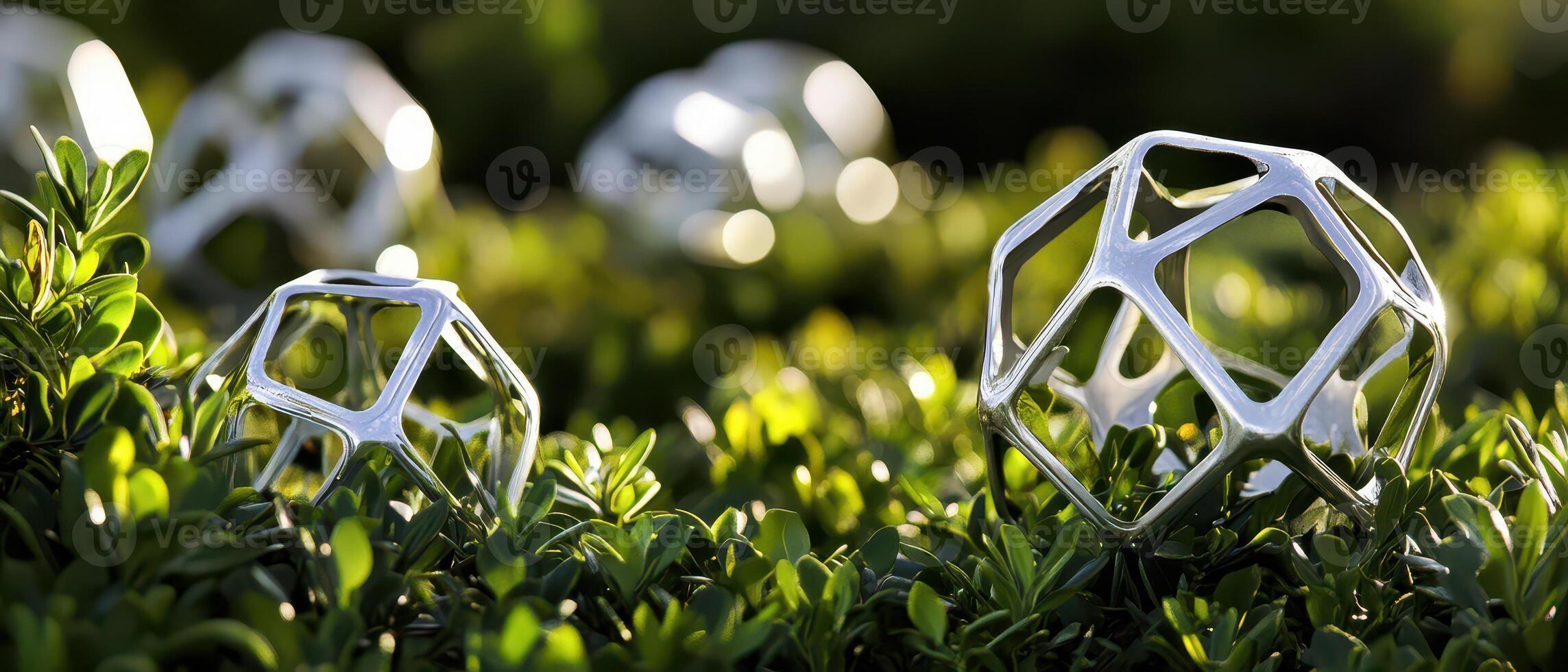 Sculptures meld with greenery in garden photo