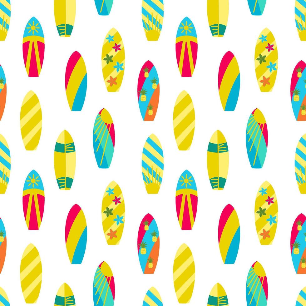 Colorful Surfboards seamless pattern, hobbies and extreme sports pattern vector