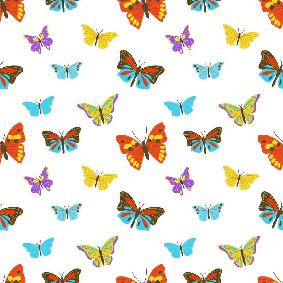 Different colorful butterflies seamless pattern vector