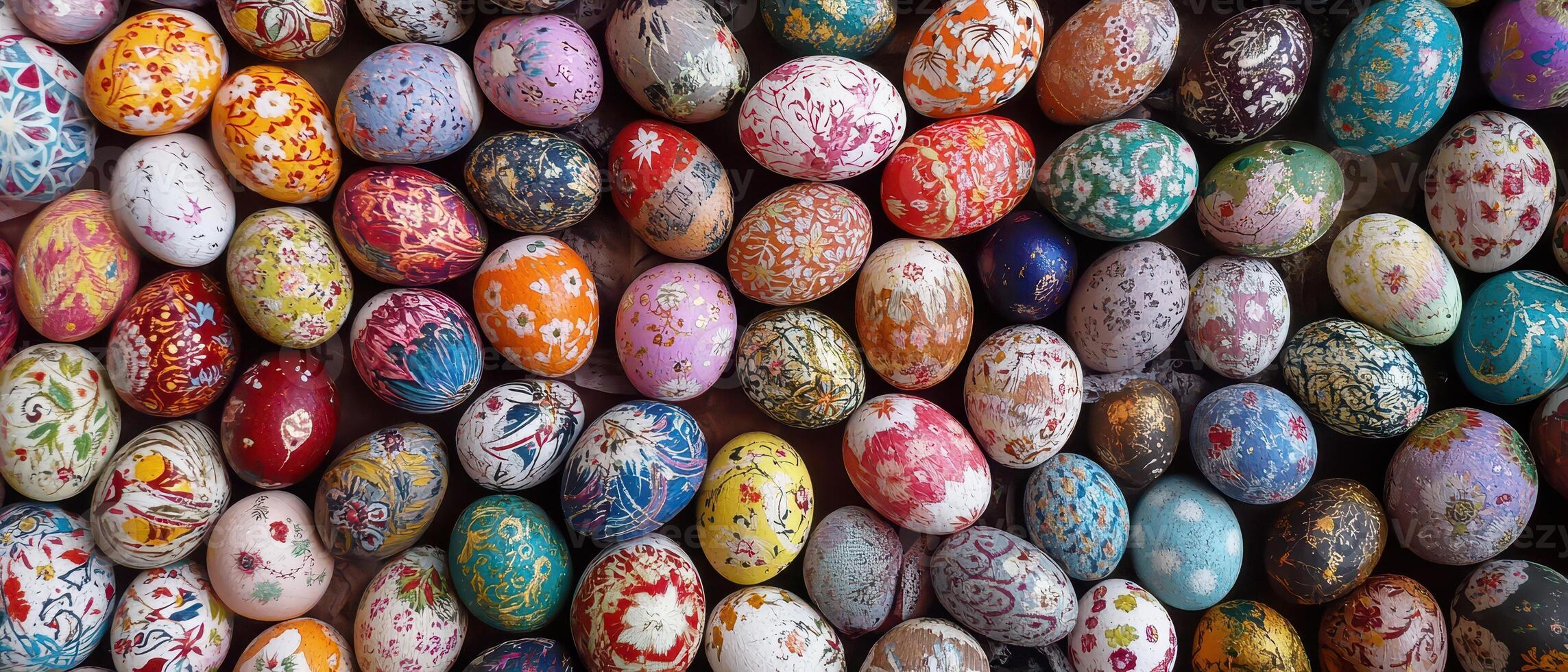 Colorful decorated eggs on display for celebration photo