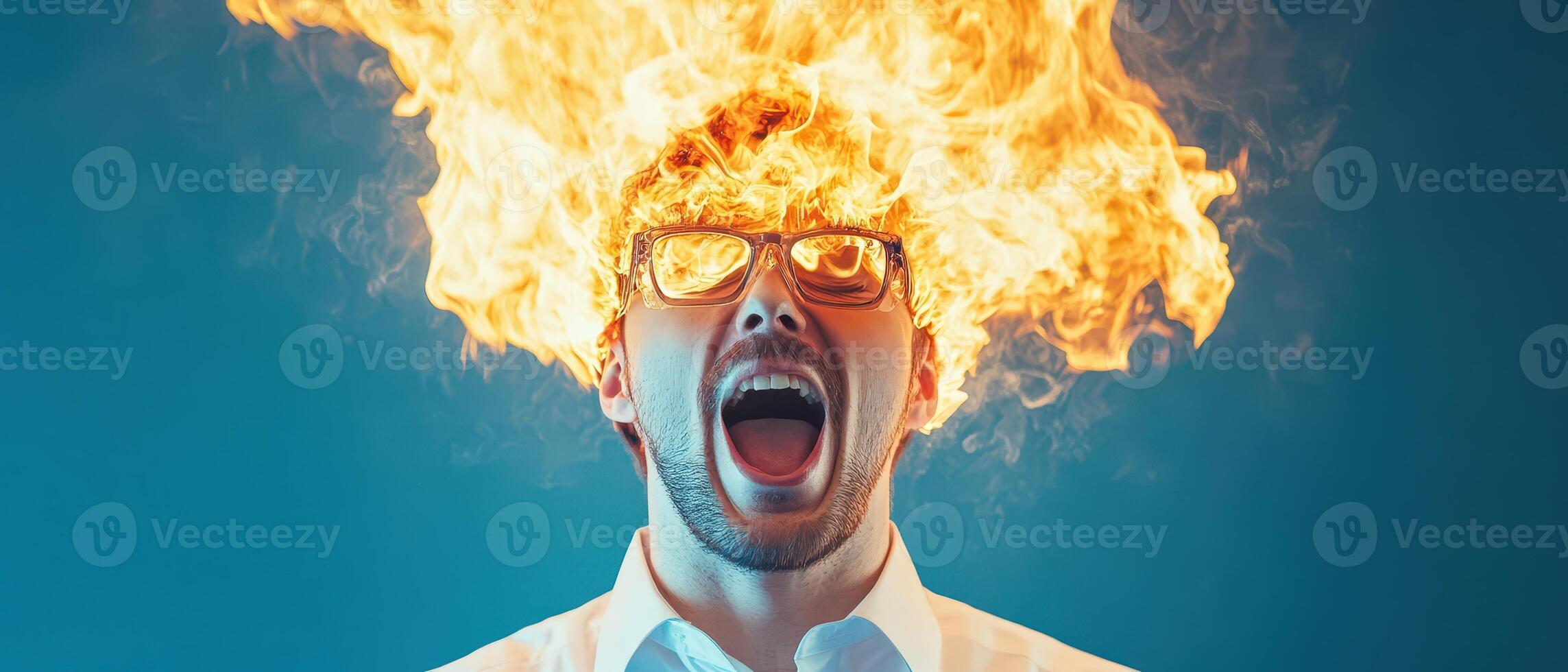 Man with flaming head during performance photo