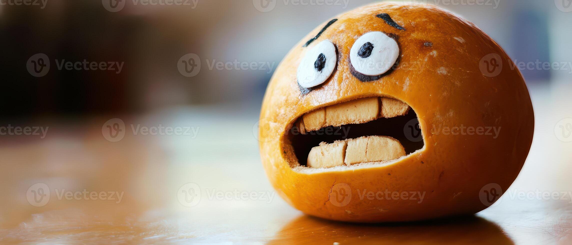 Fun fruit character with a surprised expression photo