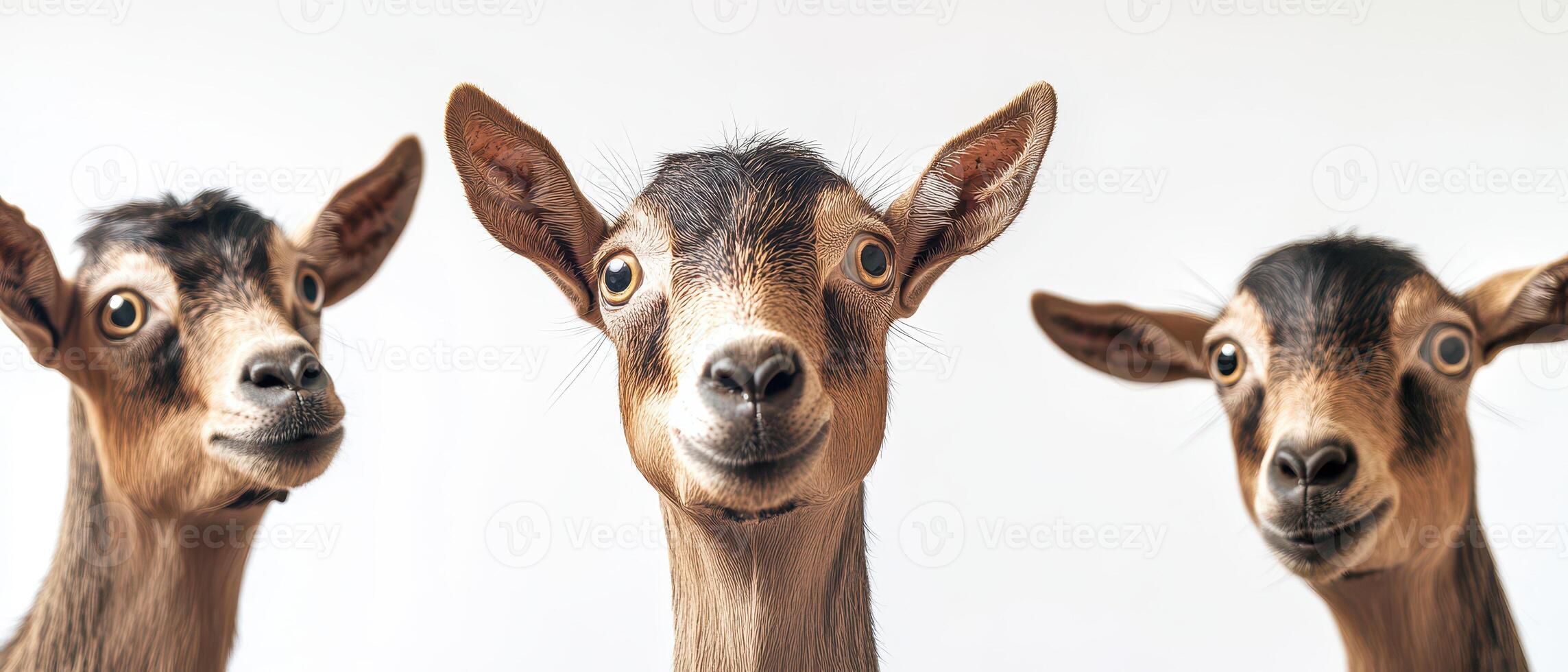 Three goats curiously eyeing the camera photo