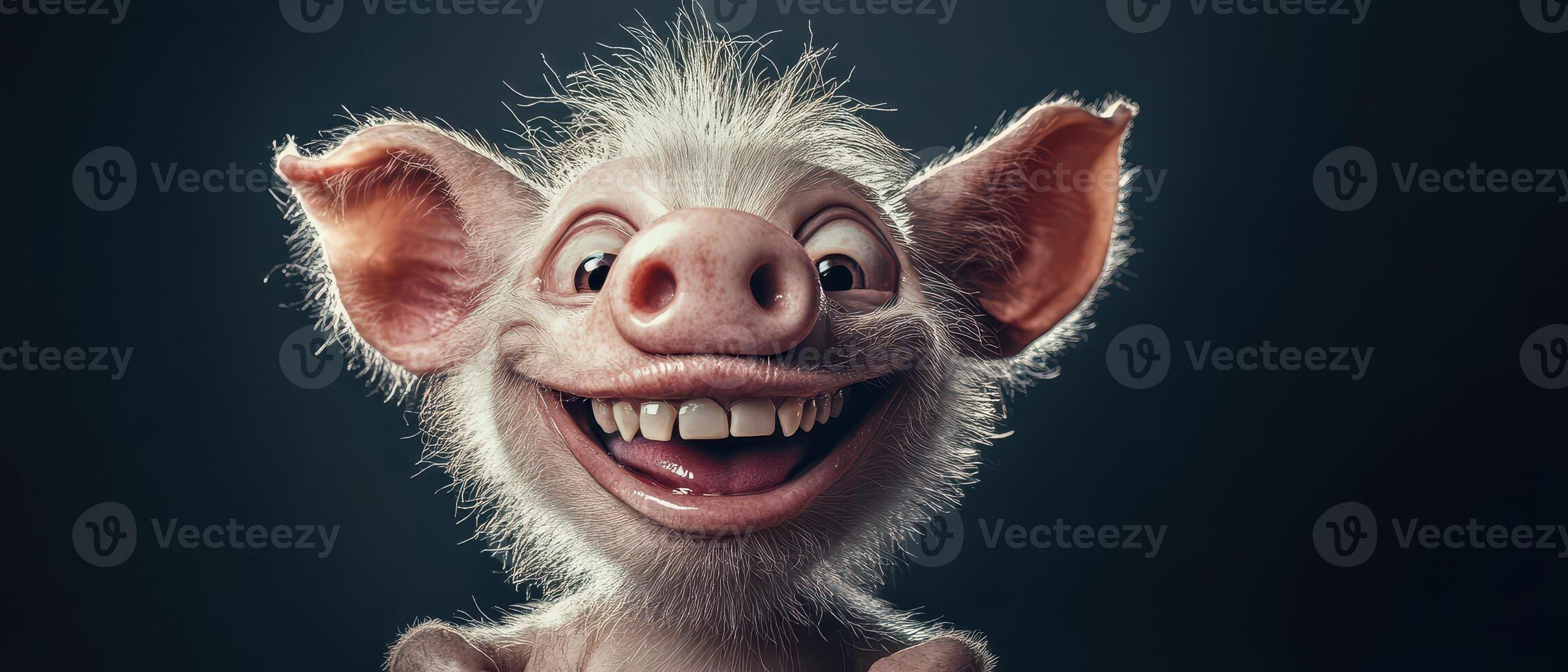 Happy cartoon pig character with big smile photo