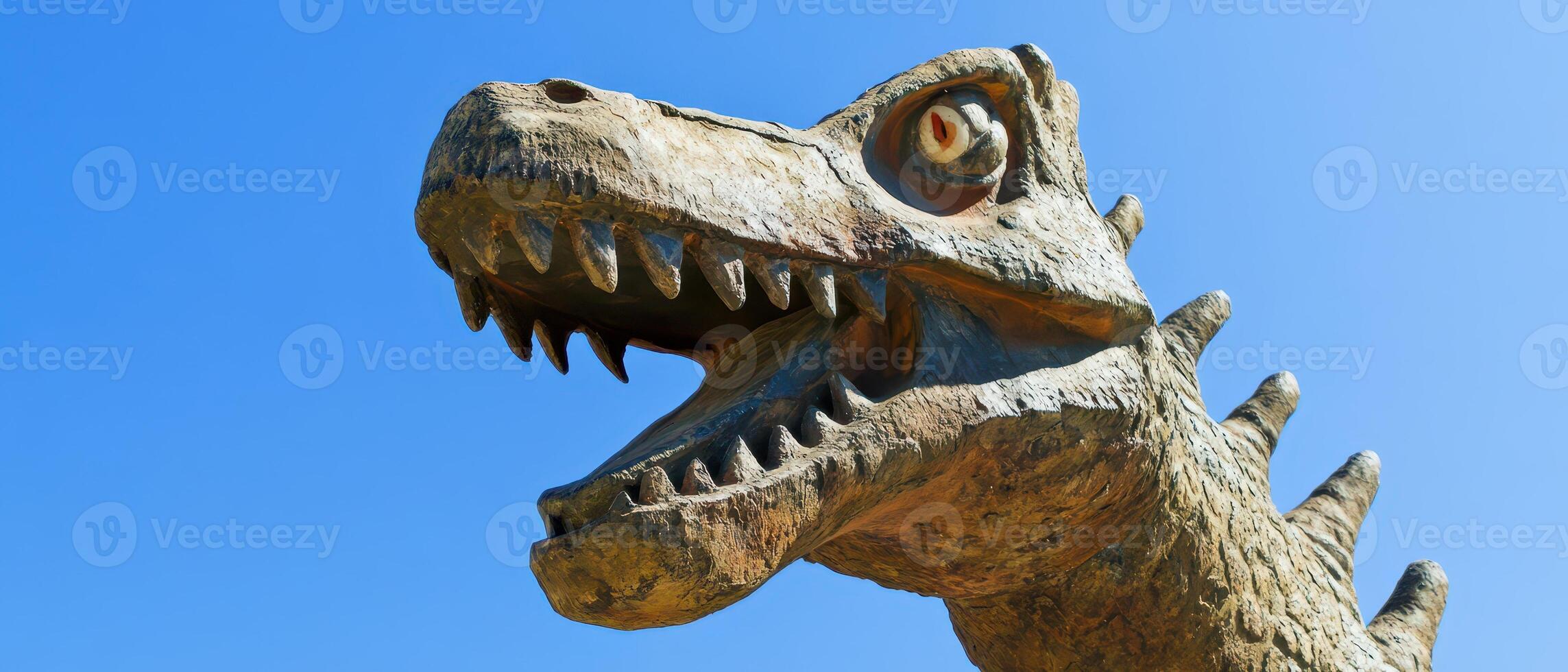 Dinosaur statue stands tall under a clear sky photo