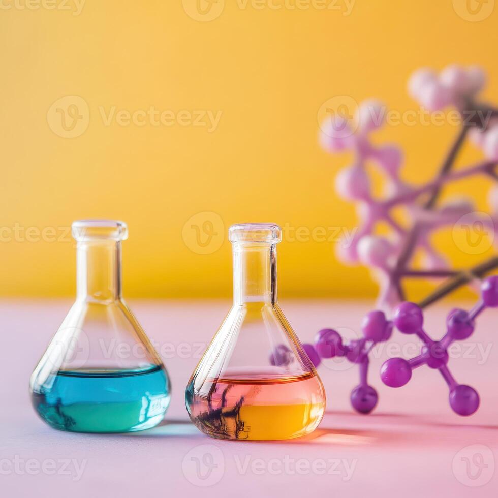 Colorful flasks show chemical reactions photo