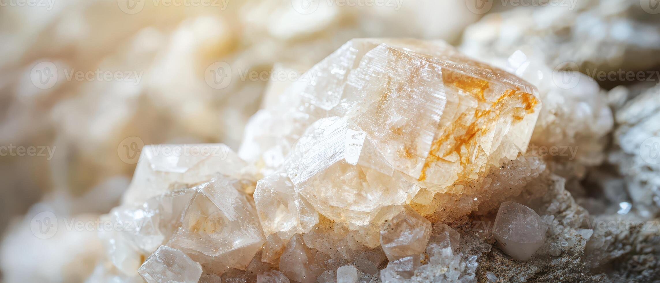 Sparkling quartz crystals in sunlight photo