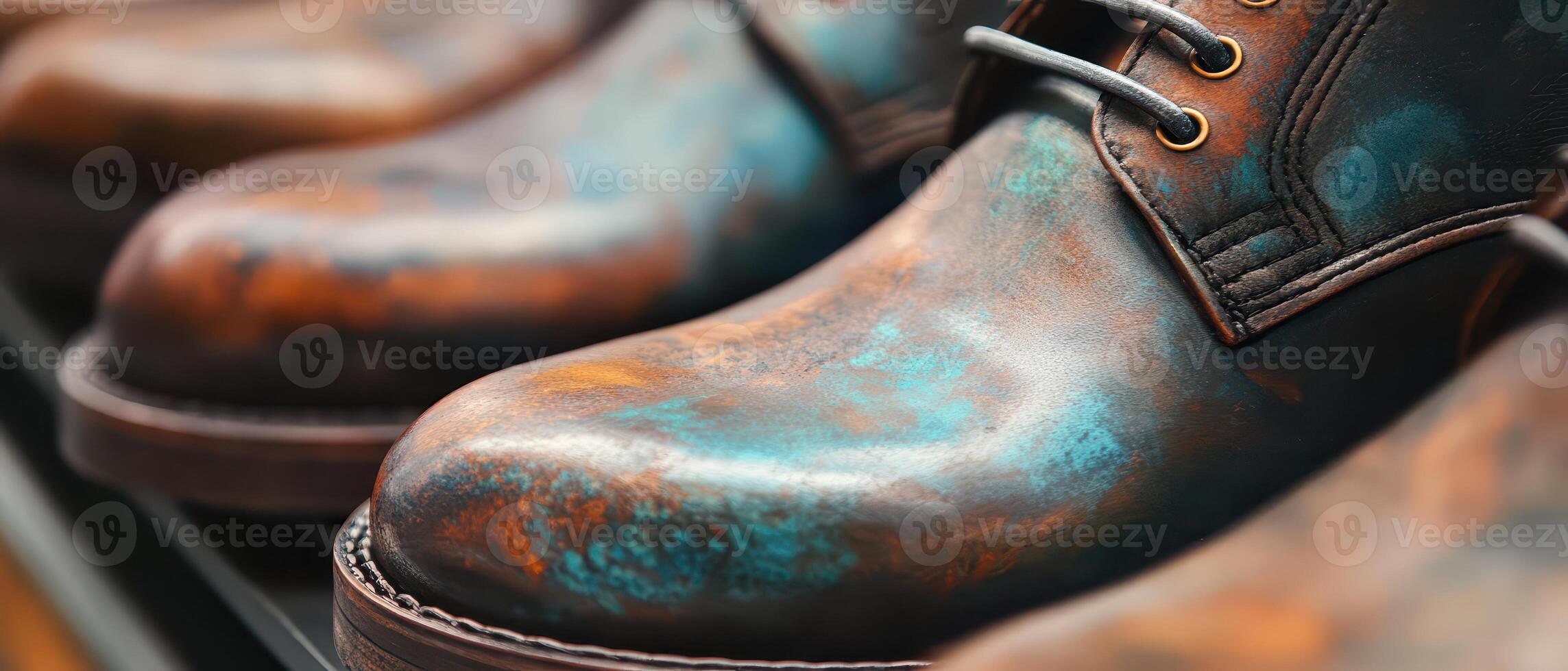 Unique leather boots on display in store photo