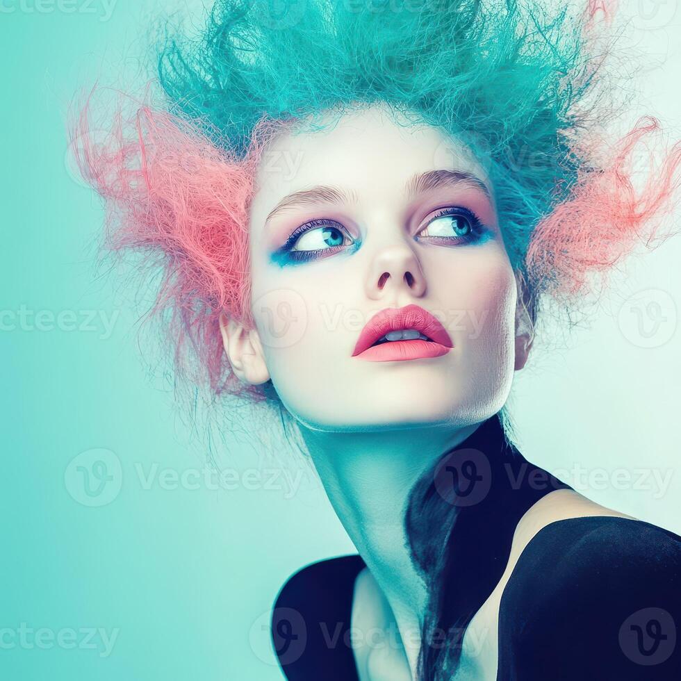 Bold colors in creative hair and makeup photo