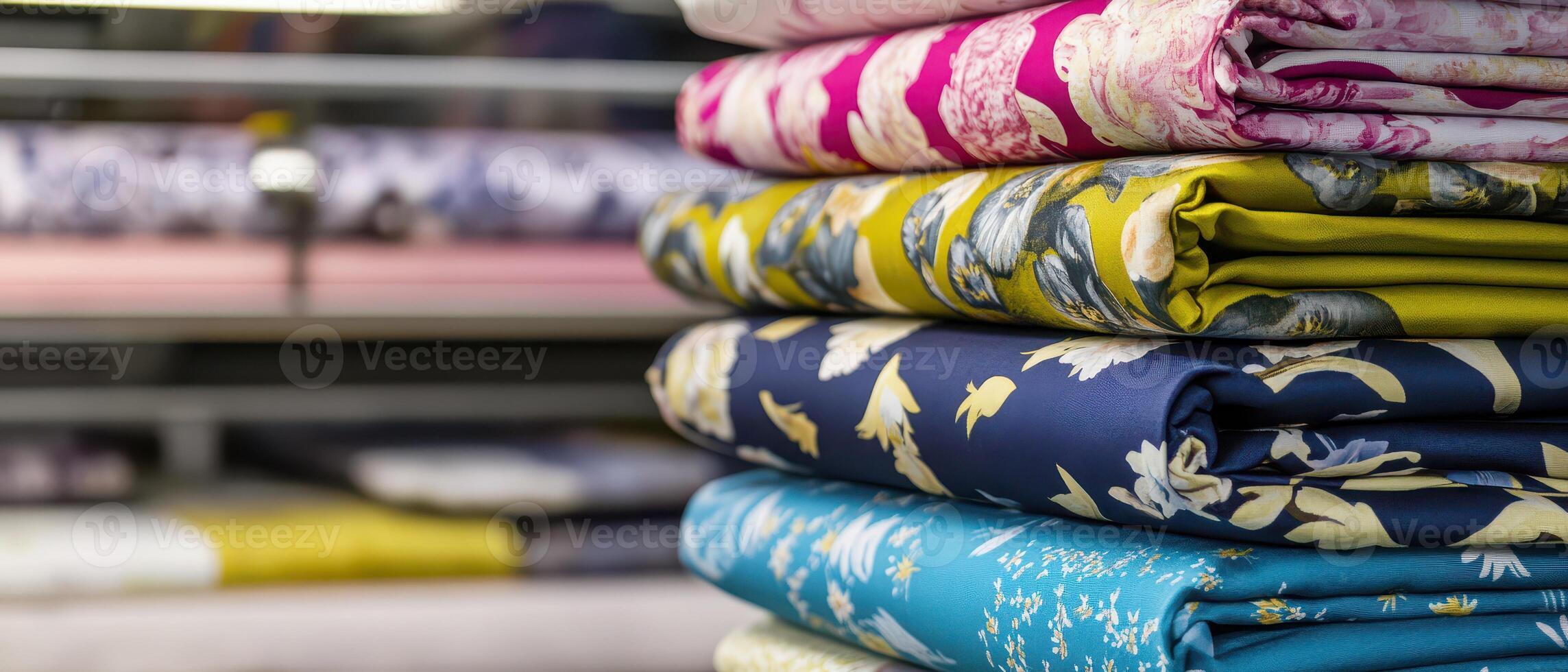 Colorful fabrics stacked for creative projects photo