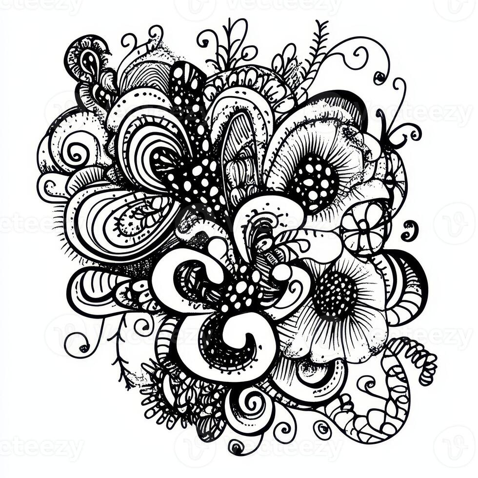 Intricate black and white floral pattern design photo
