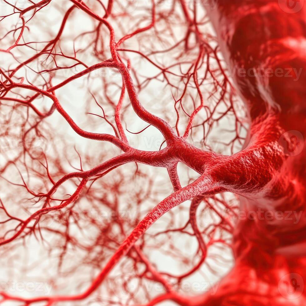 Complex network of red blood vessels in a body photo
