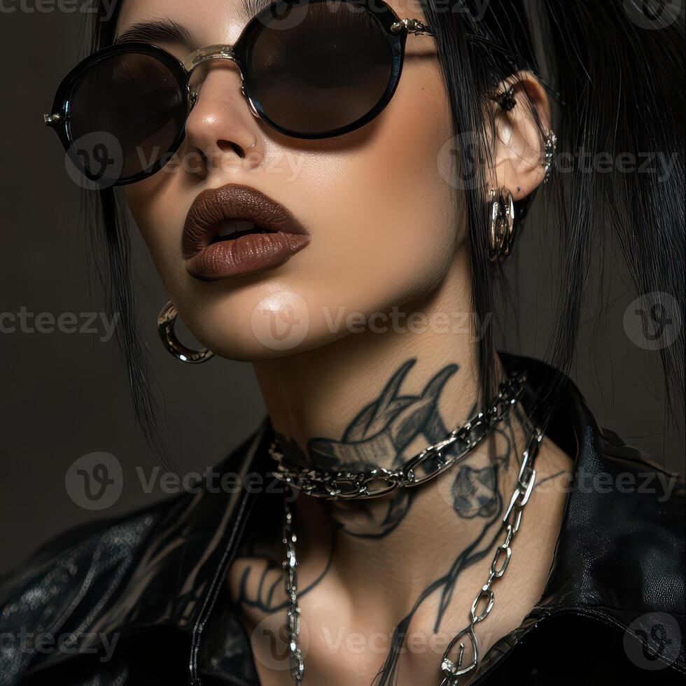 Model flaunts urban style and bold accessories photo