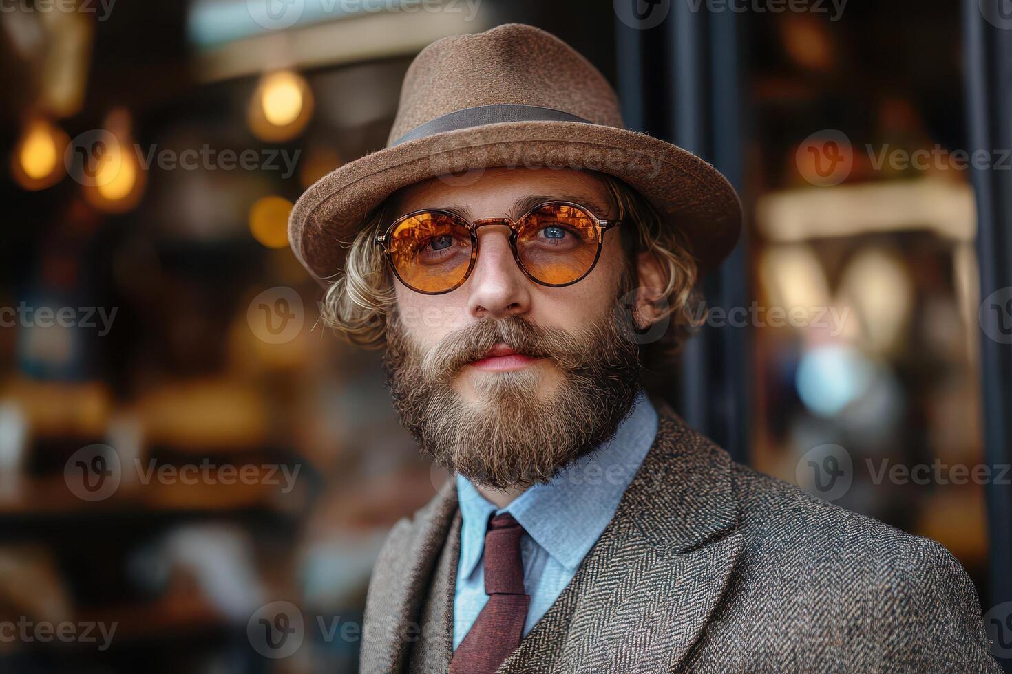 Trendy man in hat and shades in the city photo
