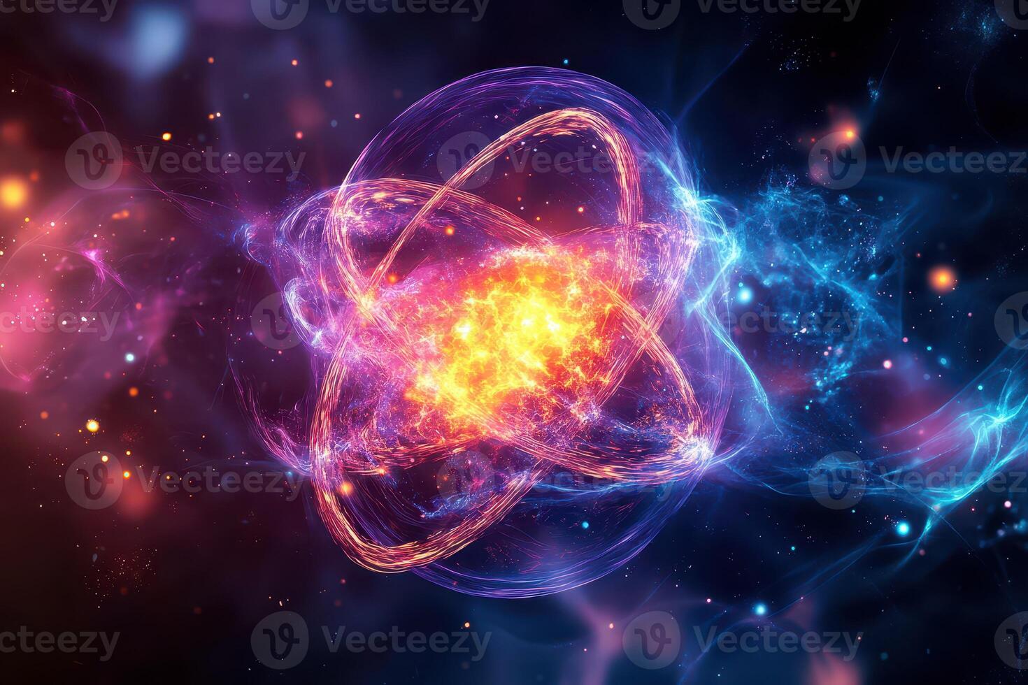 Vibrant abstract atomic structure art photo