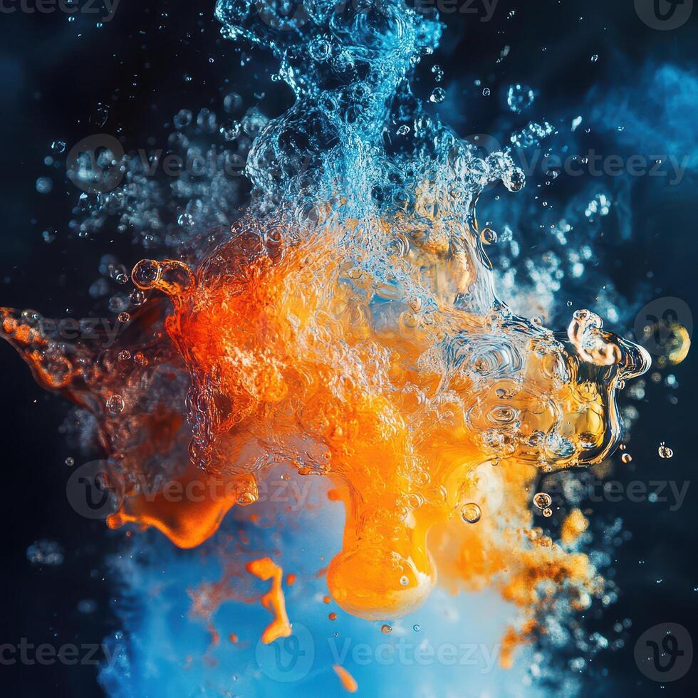 Orange and blue splash forms vibrant pattern photo