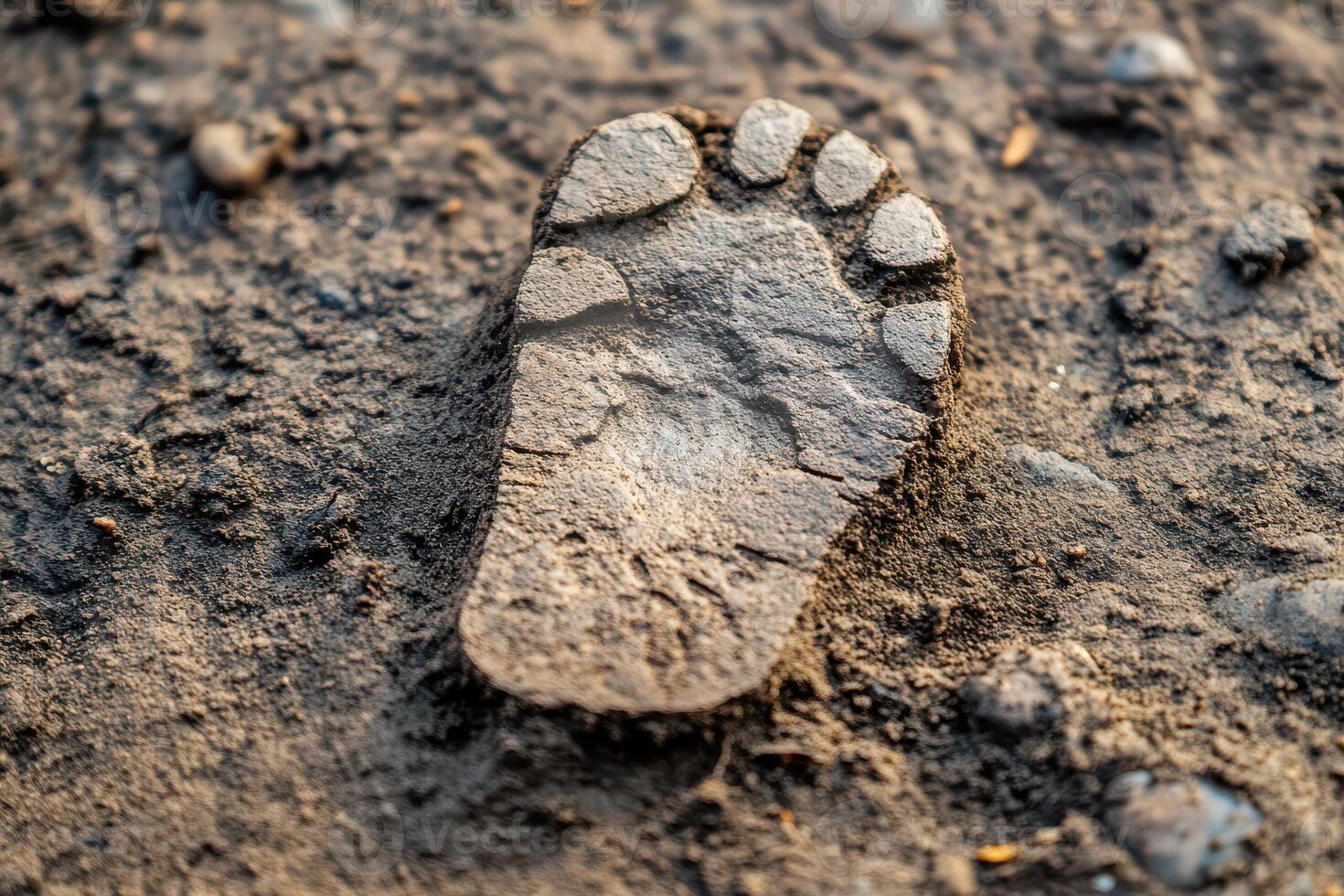 Footprint in soft earth at dawn in the wild photo