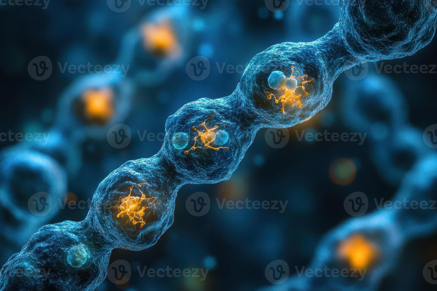 Micro view of glowing interconnected cells photo
