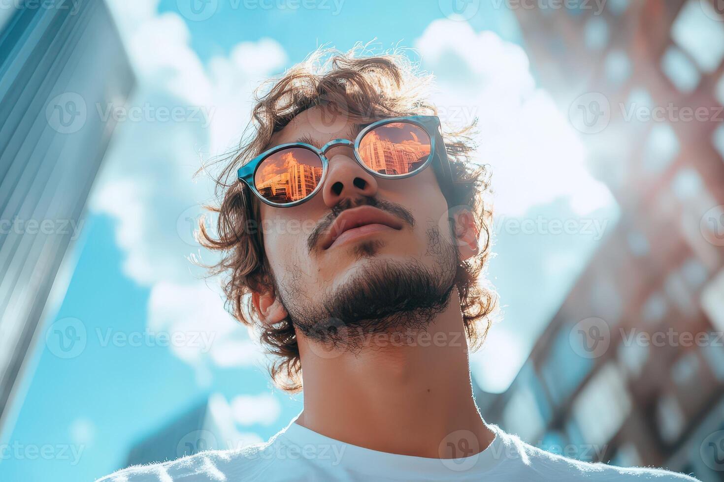 Urban man enjoys sunny day with stylish shades photo