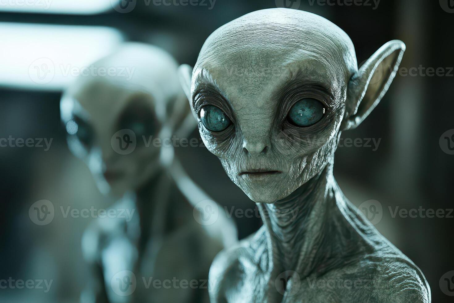 Alien figures in a dark room photo