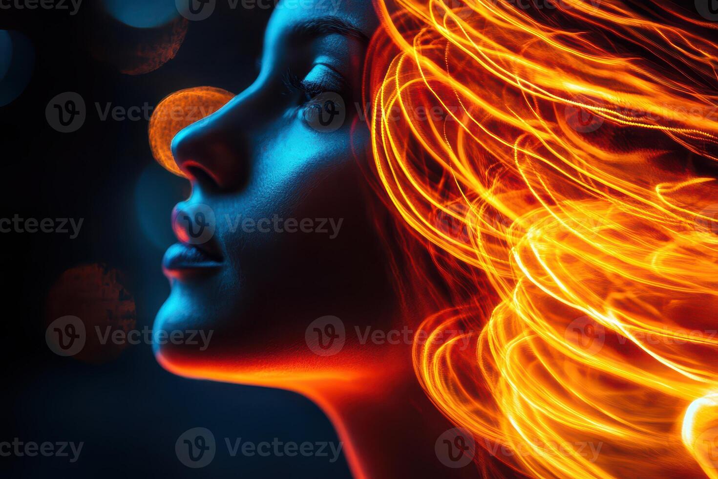 Radiant woman with glowing hair photo