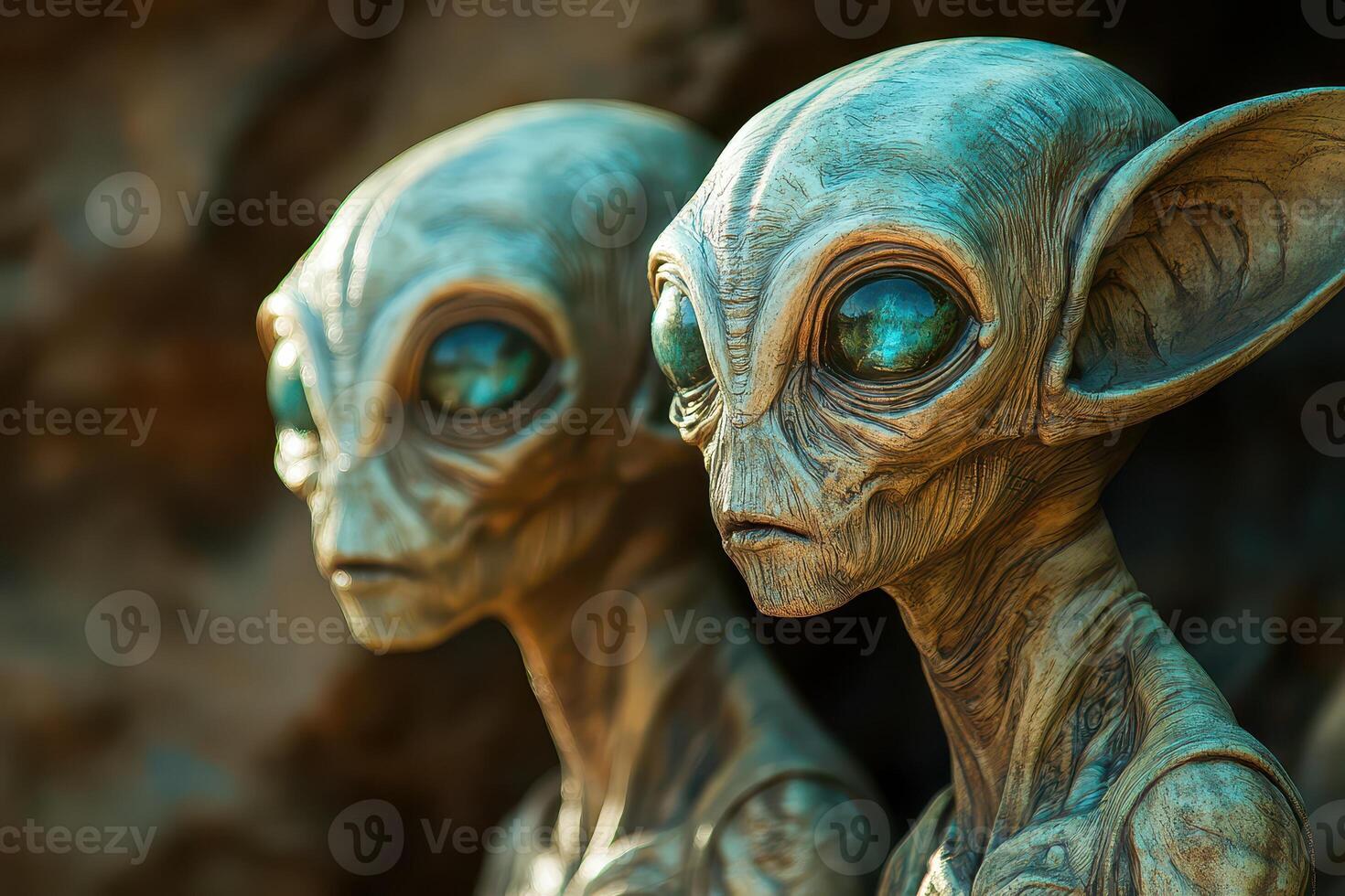 Unique alien sculptures in a surreal setting photo
