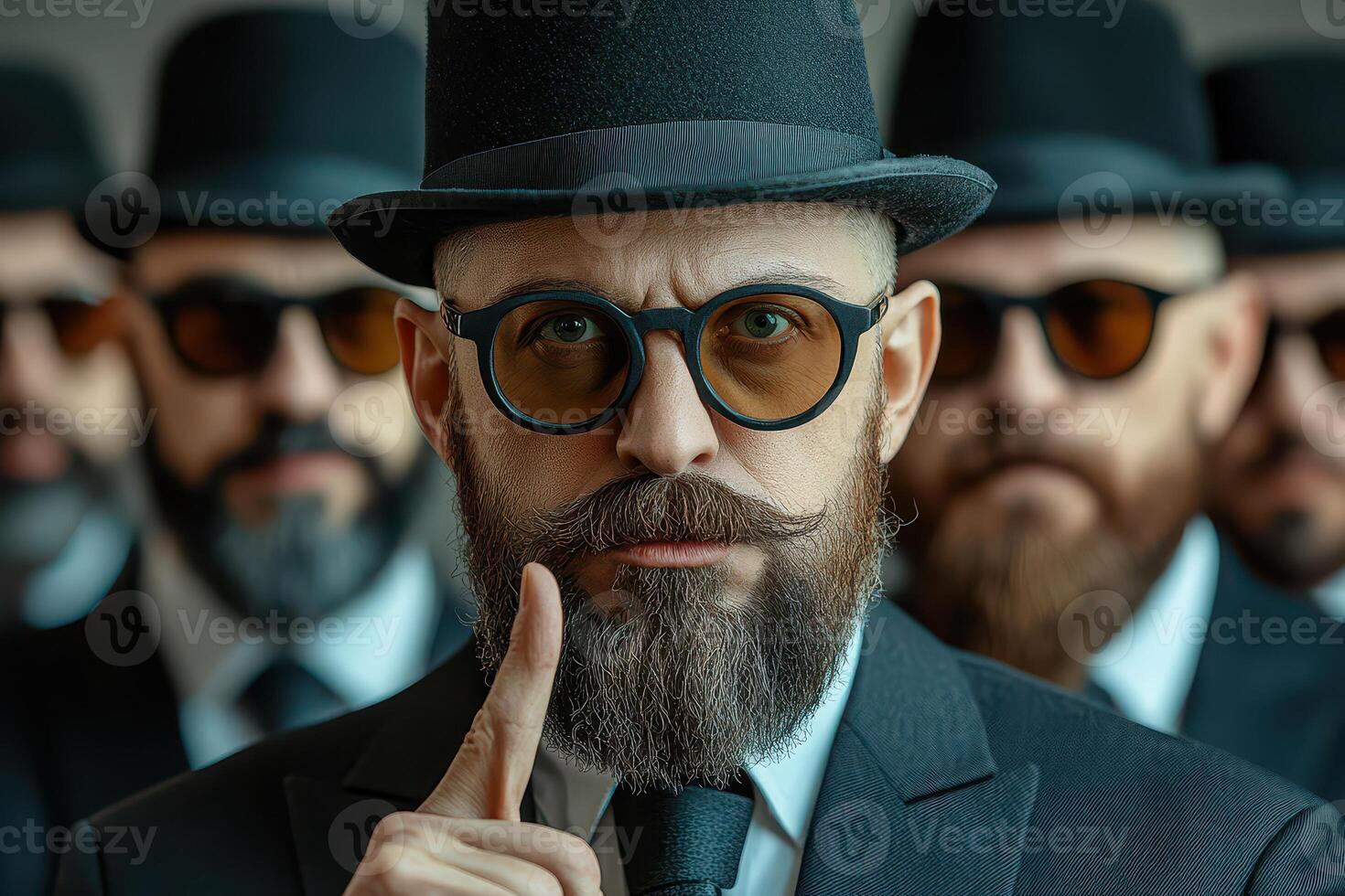 Men in suits and hats serious faces photo