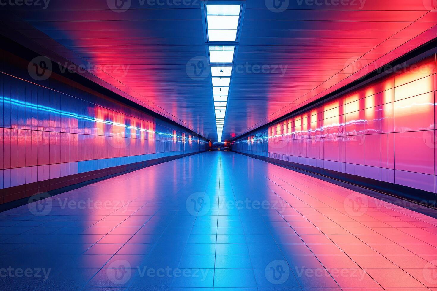 Vibrant corridor illuminated by colorful lights photo