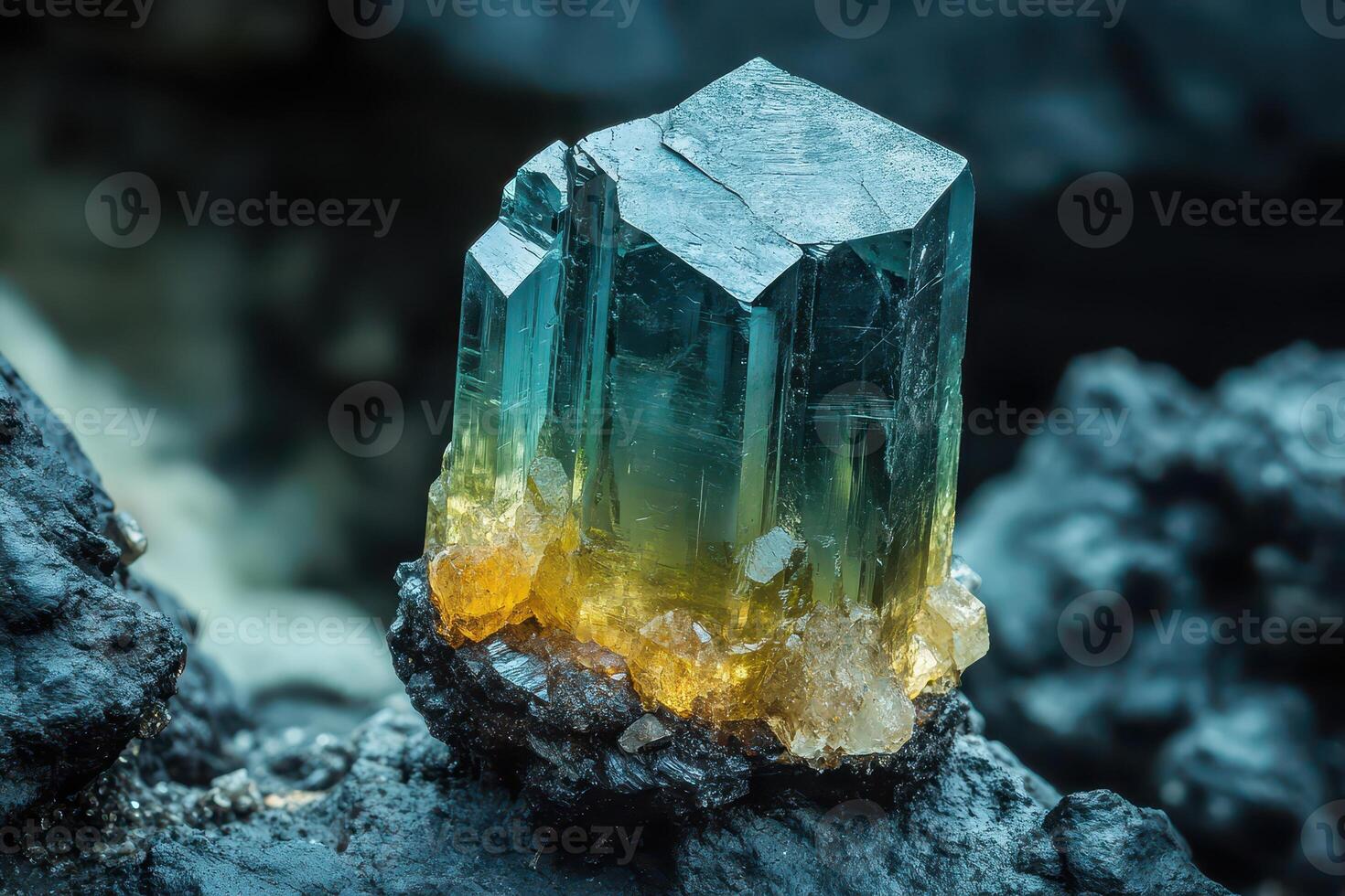 Vivid crystal formation with orange and teal hues photo