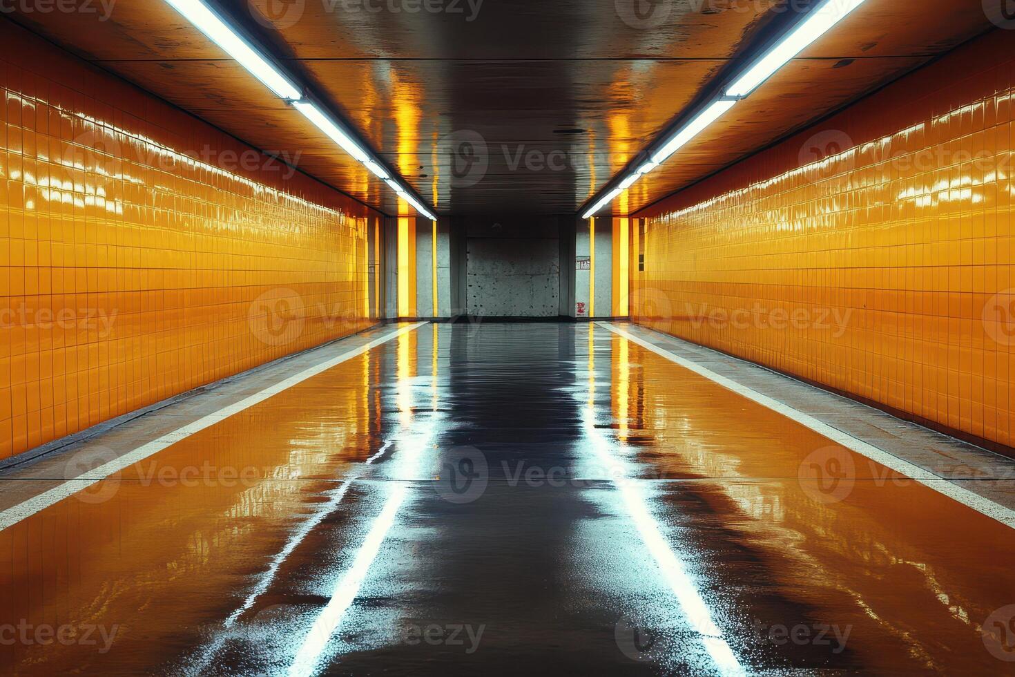 Bright orange underground corridor photo