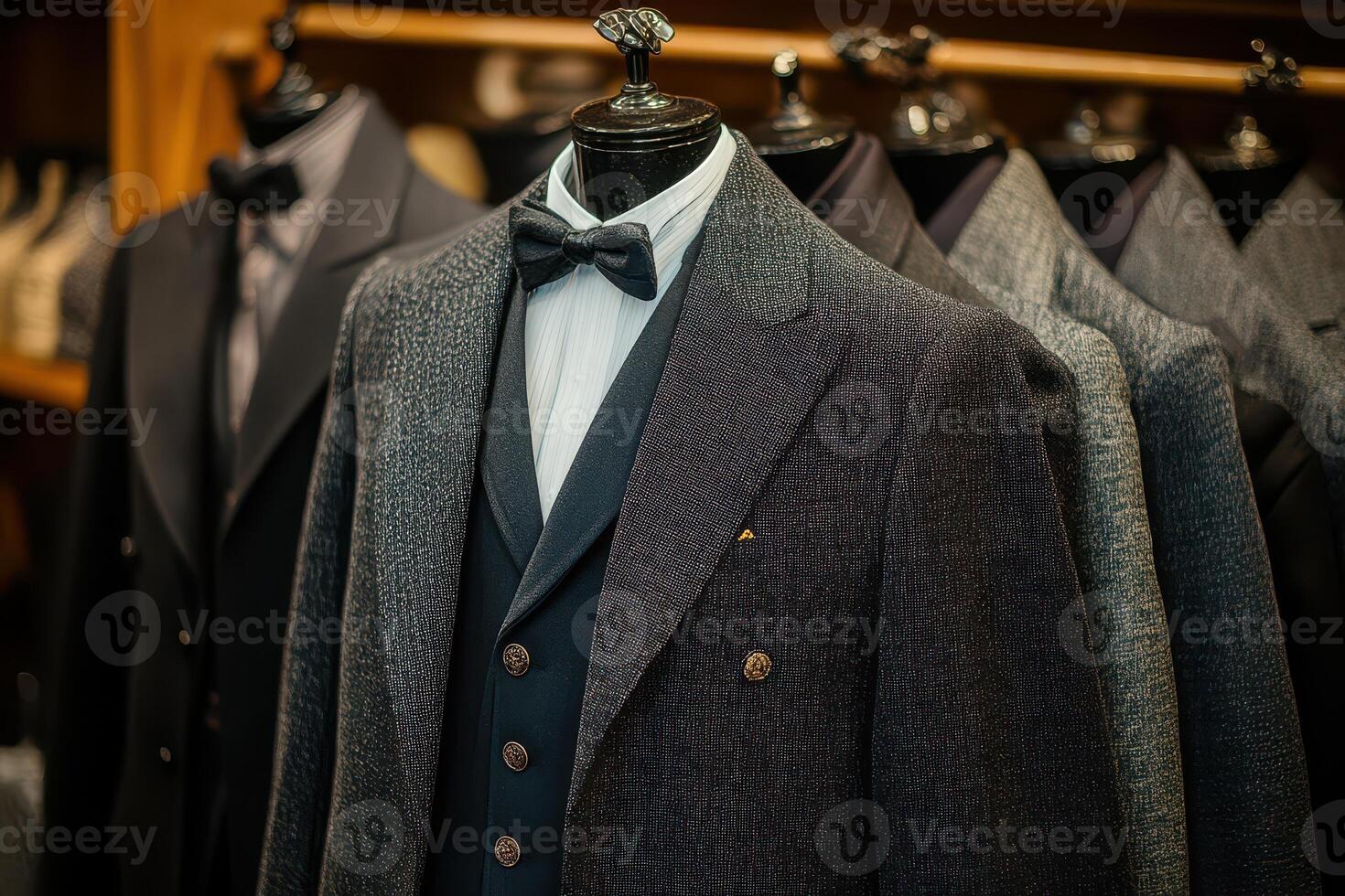 Elegant tailored suits displayed in a stylish shop photo