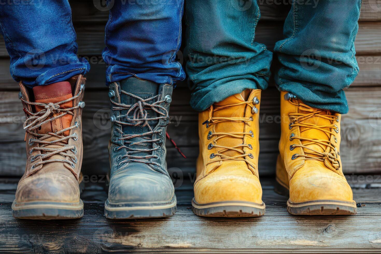Three pairs of work boots display unique styles photo
