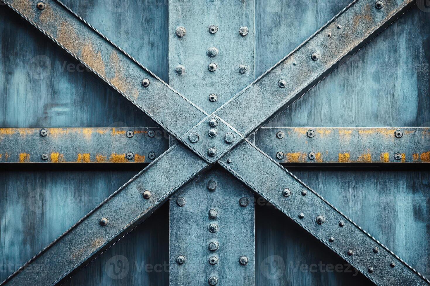 Rustic metal cross bracing structure with bolts photo