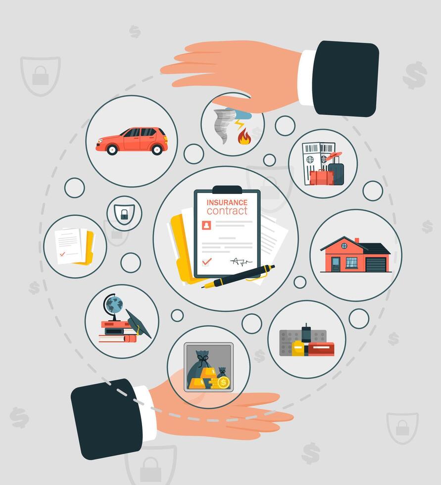 Insurance Services Composition Covered by Hands. vector