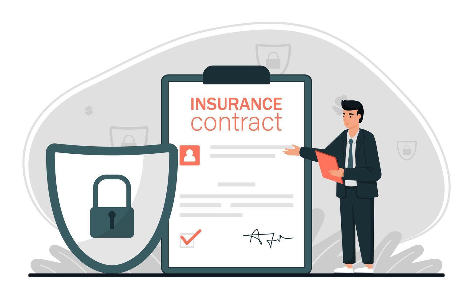 Insurance Agent Presenting Insurance Contract. vector