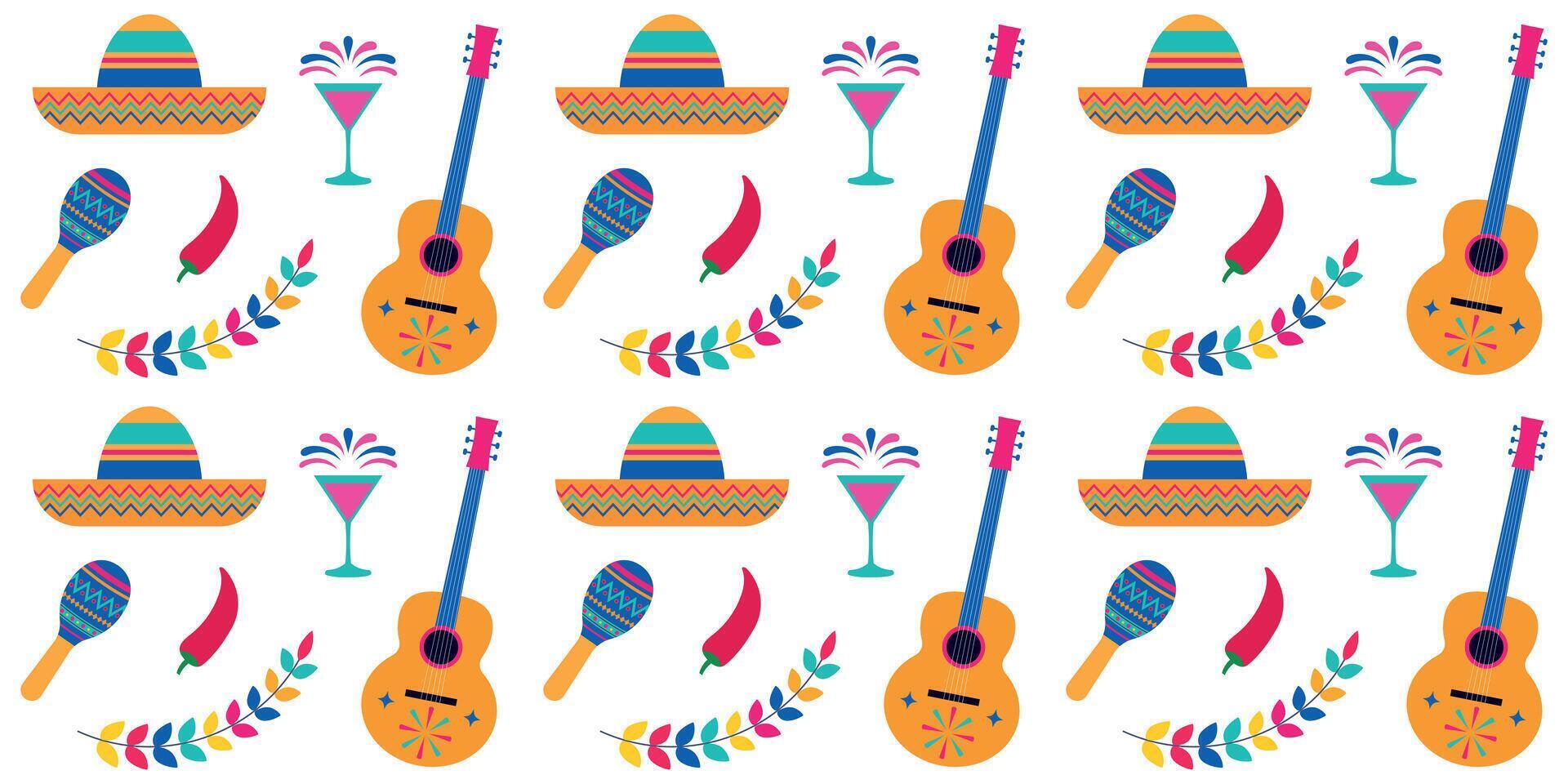 Seamless repeating pattern of Mexican triadic elements. Cinco de Mayo. vector