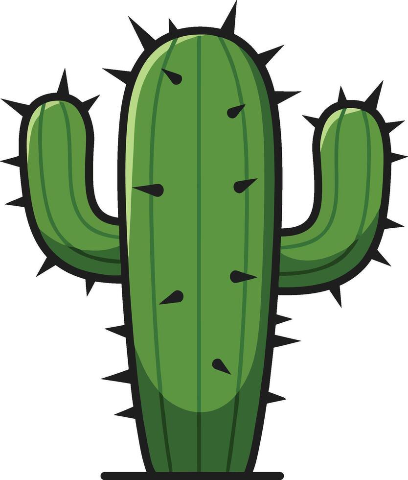 Green cactus illustration with spines on white background in simple style vector
