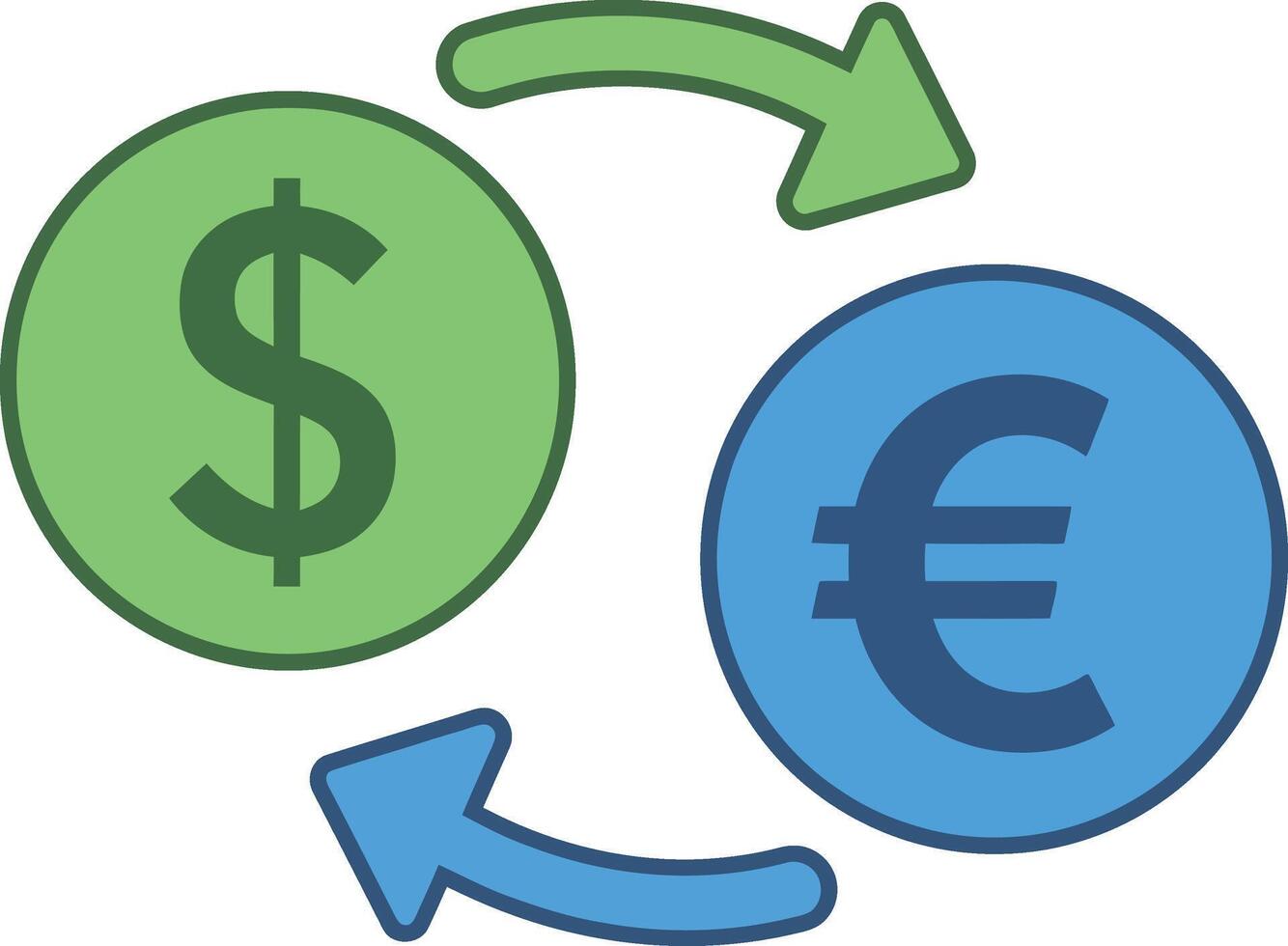 Currency exchange concept with dollar and euro symbols showing financial transaction and money transfer process illustration vector