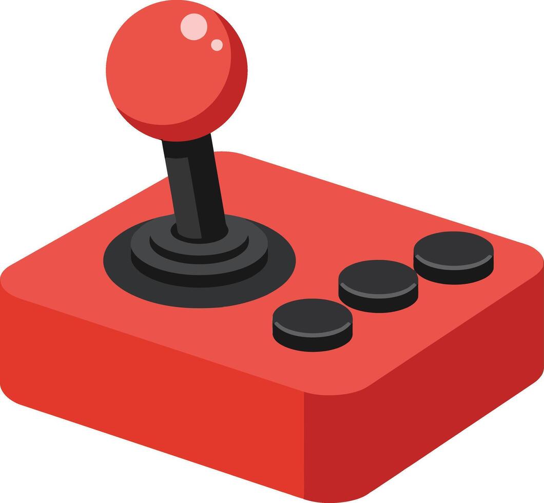 Red joystick game controller with buttons illustration in isometric style for gaming design and entertainment content vector