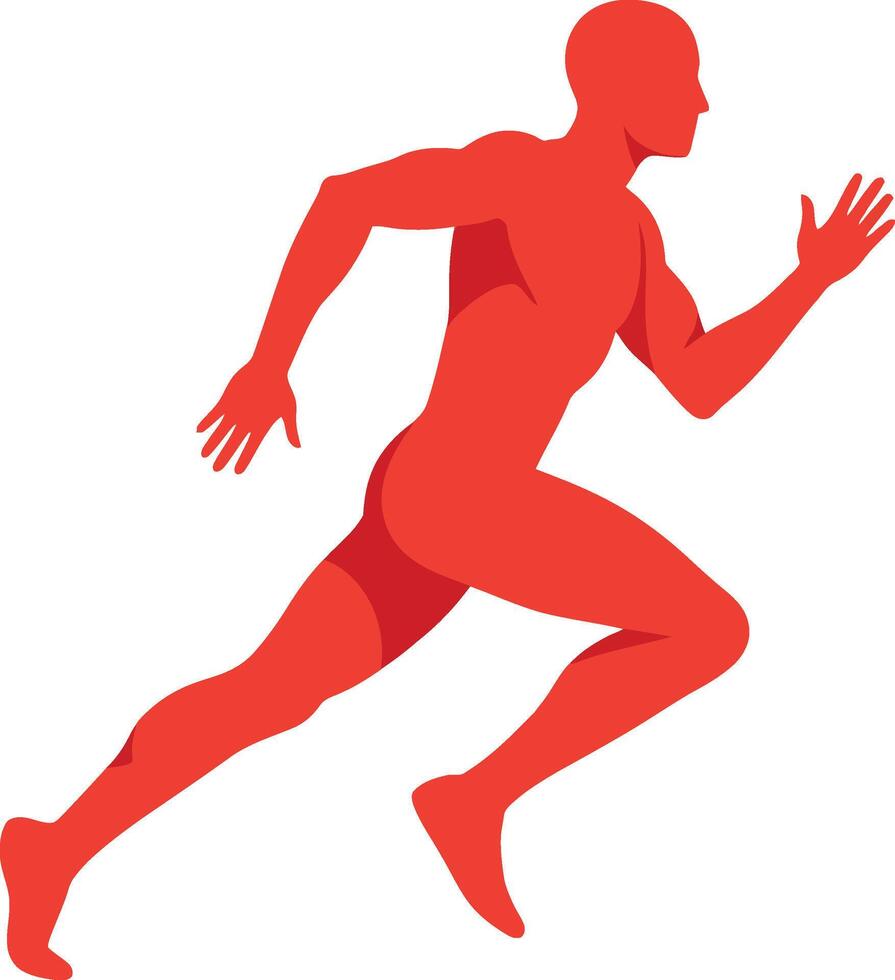 Red silhouette of male runner sprinting in dynamic athletic pose illustration vector